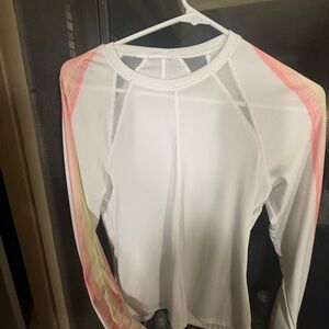 Lucky in Love White and Pink Long Sleeve Top